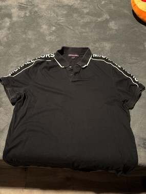 Michael Kors Men's Black Polo Shirt with Logo Taped Shoulders